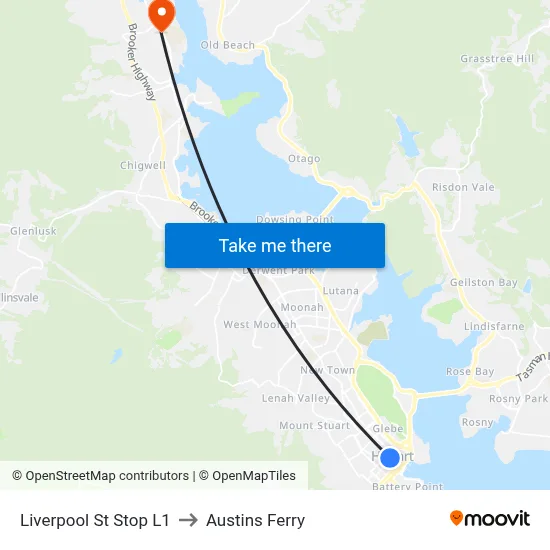 Liverpool St Stop L1 to Austins Ferry map