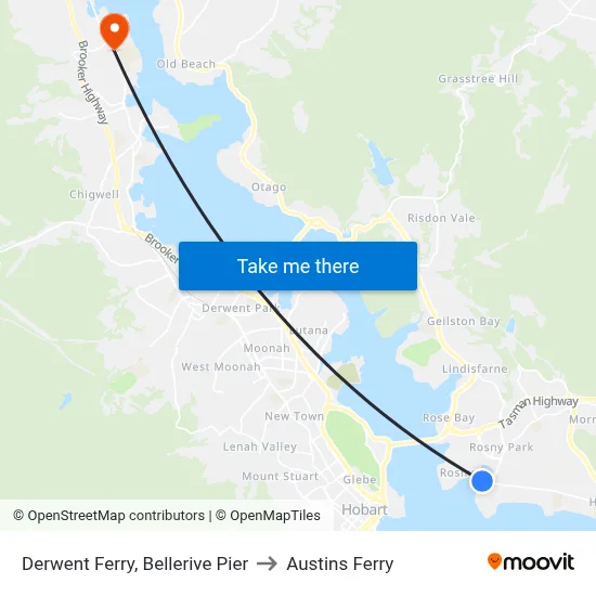 Derwent Ferry, Bellerive Pier to Austins Ferry map