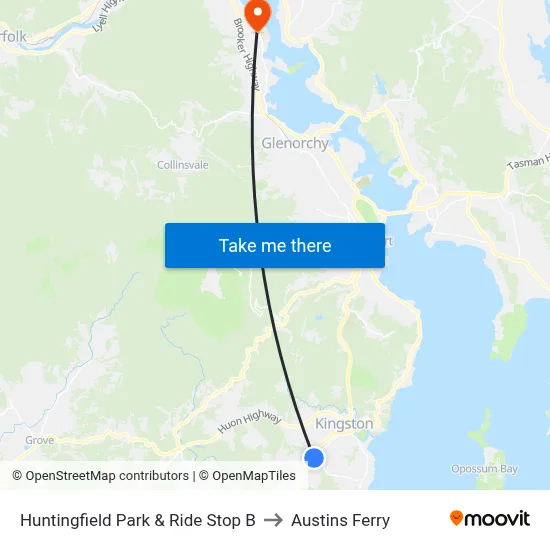 Huntingfield Park & Ride Stop B to Austins Ferry map