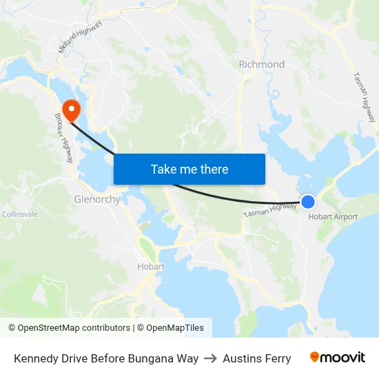 Kennedy Drive Before Bungana Way to Austins Ferry map