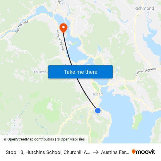 Stop 13, Hutchins School, Churchill Ave to Austins Ferry map