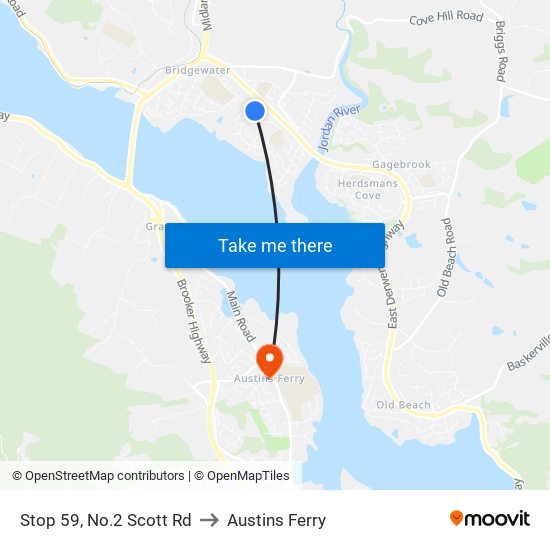 Stop 59, No.2 Scott Rd to Austins Ferry map