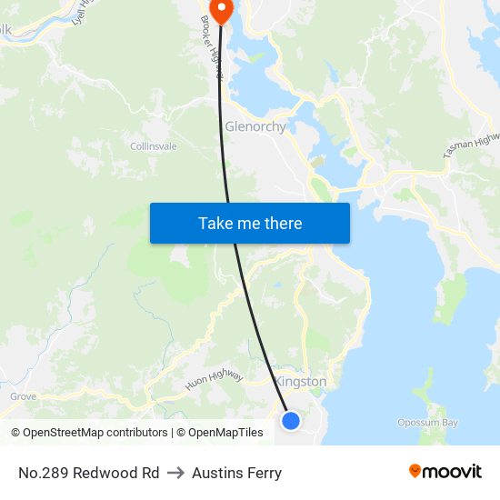 No.289 Redwood Rd to Austins Ferry map