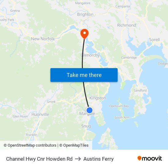 Channel Hwy Cnr Howden Rd to Austins Ferry map