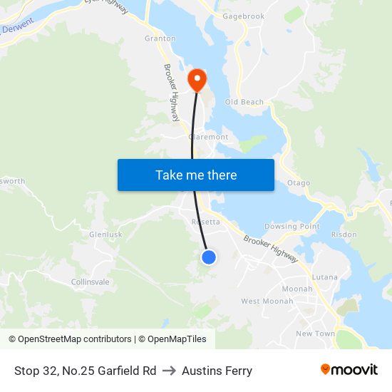 Stop 32, No.25 Garfield Rd to Austins Ferry map