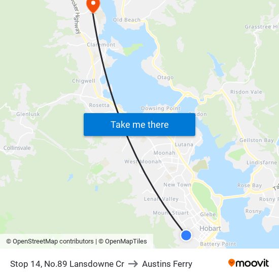 Stop 14, No.89 Lansdowne Cr to Austins Ferry map