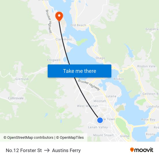 No.12 Forster St to Austins Ferry map