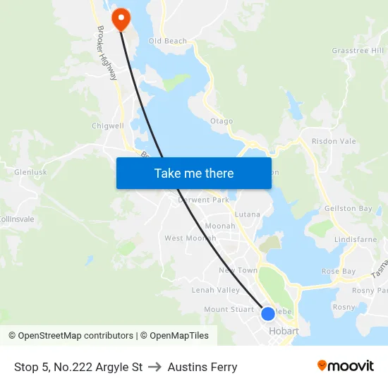 Stop 5, No.222  Argyle St to Austins Ferry map