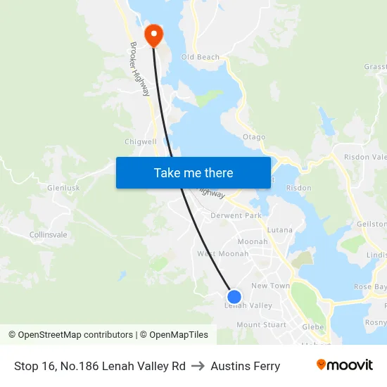 Stop 16, No.186 Lenah Valley Rd to Austins Ferry map