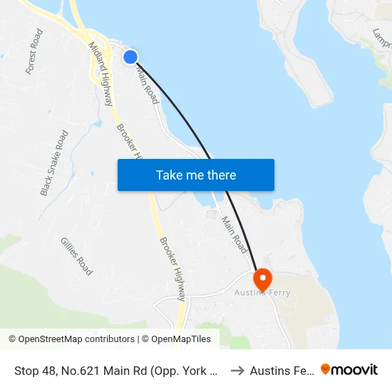Stop 48, No.621 Main Rd (Opp. York Hotel) to Austins Ferry map