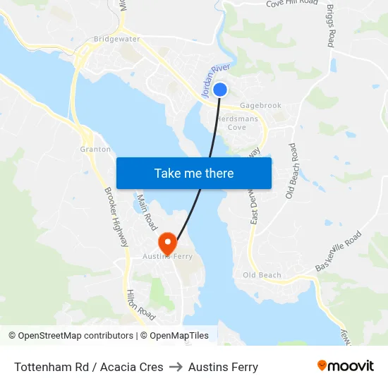 Tottenham Rd / Acacia Cres to Austins Ferry map