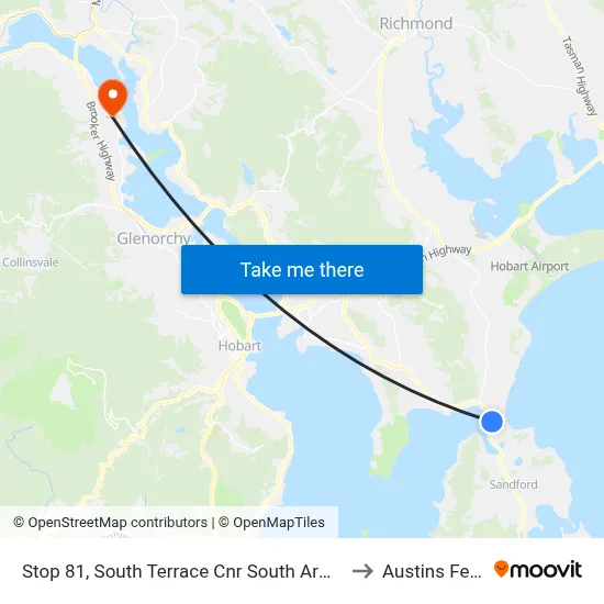 Stop 81, South Terrace Cnr South Arm Rd to Austins Ferry map