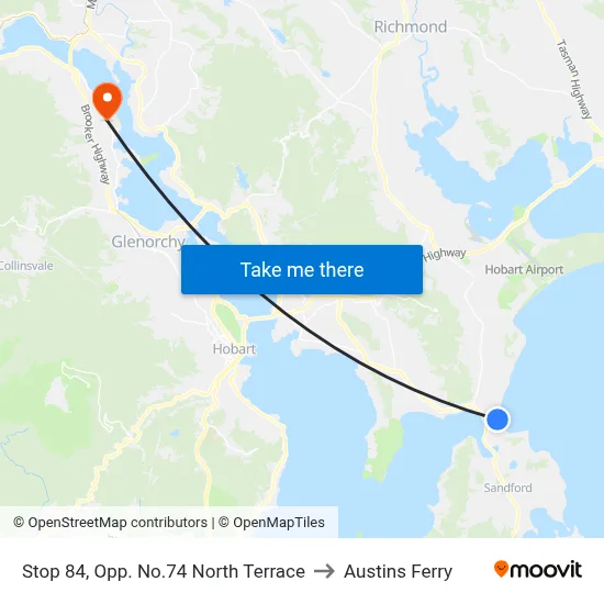 Stop 84, Opp. No.74 North Terrace to Austins Ferry map