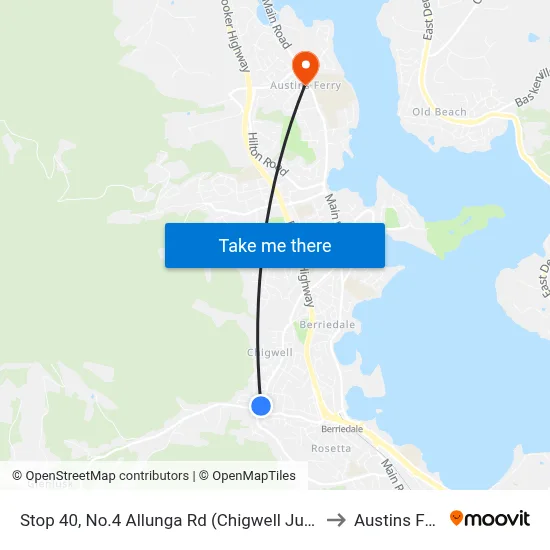 Stop 40, No.4 Allunga Rd (Chigwell Junction) to Austins Ferry map