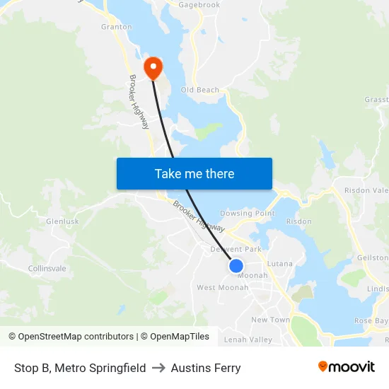 Stop B, Metro Springfield to Austins Ferry map