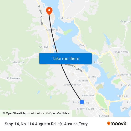 Stop 14, No.114 Augusta Rd to Austins Ferry map