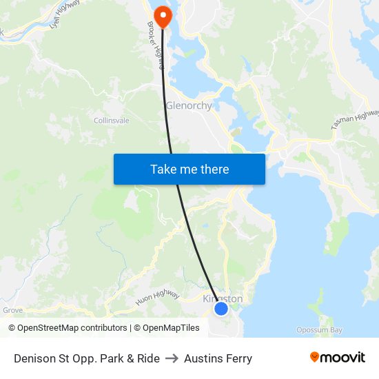 Denison St Opp. Park & Ride to Austins Ferry map