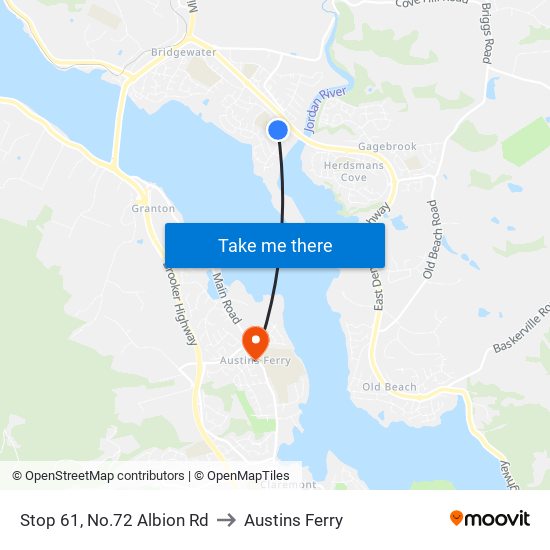 Stop 61, No.72 Albion Rd to Austins Ferry map