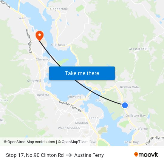 Stop 17, No.90 Clinton Rd to Austins Ferry map