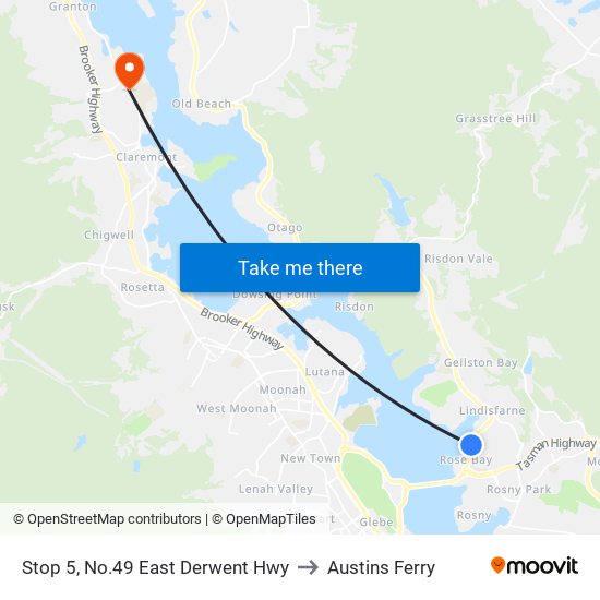 Stop 5, No.49 East Derwent Hwy to Austins Ferry map