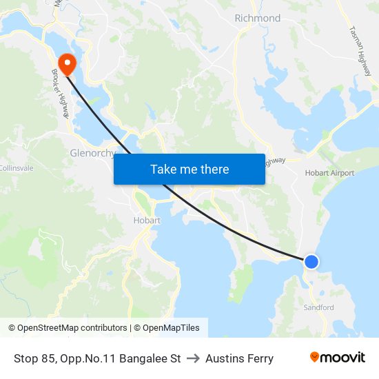 Stop 85, Opp.No.11 Bangalee St to Austins Ferry map