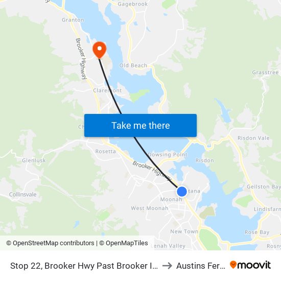 Stop 22, Brooker Hwy Past Brooker Inn to Austins Ferry map