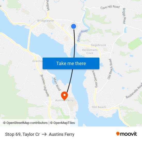 Stop 69, Taylor Cr to Austins Ferry map