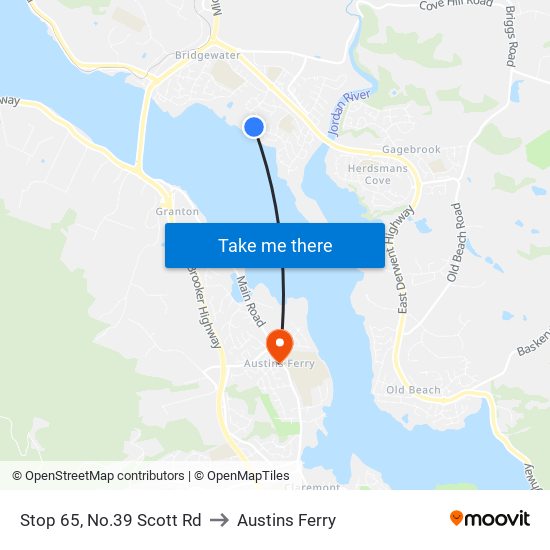 Stop 65, No.39 Scott Rd to Austins Ferry map