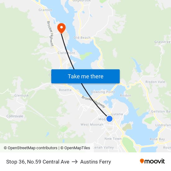 Stop 35, No.59 Central Ave to Austins Ferry map