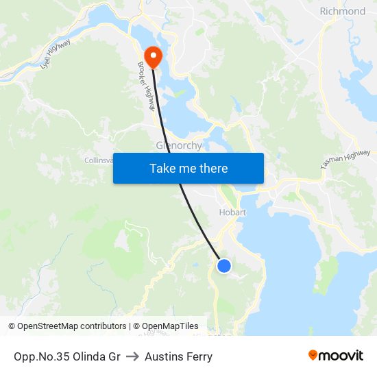 Opp.No.35 Olinda Gr to Austins Ferry map