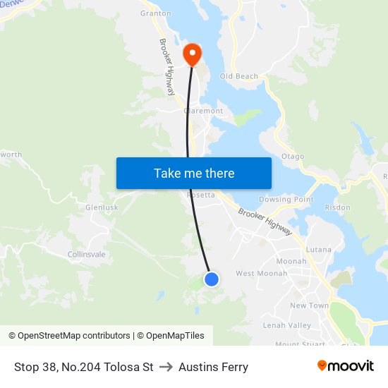 Stop 38, No.204 Tolosa St to Austins Ferry map