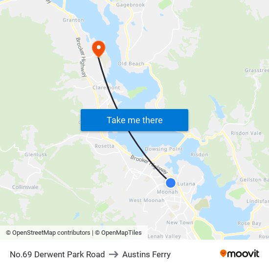 No.69 Derwent Park Road to Austins Ferry map