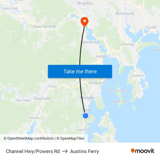 Channel Hwy/Powers Rd to Austins Ferry map