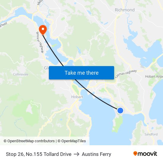 Stop 26, No.155 Tollard Drive to Austins Ferry map