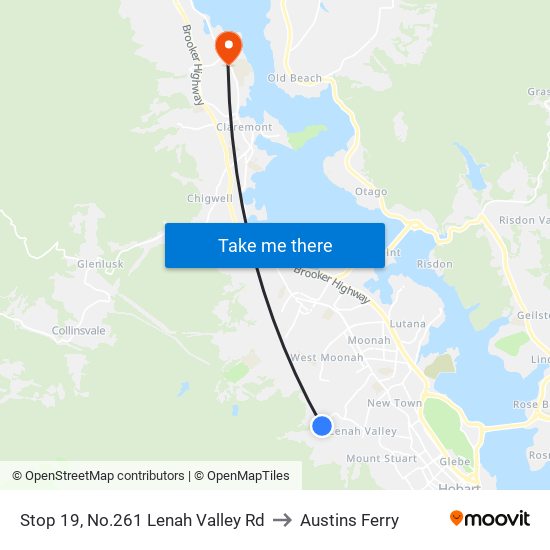 Stop 19, No.261 Lenah Valley Rd to Austins Ferry map
