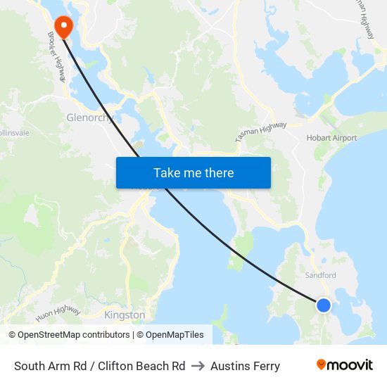 South Arm Rd / Clifton Beach Rd to Austins Ferry map