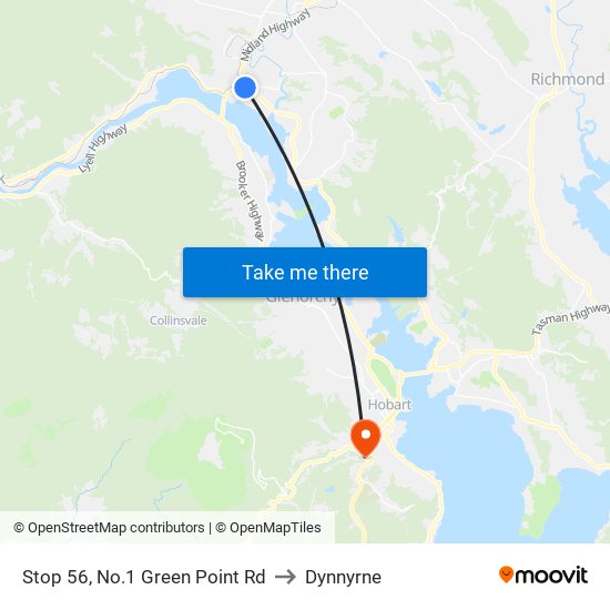 Stop 56, No.1 Green Point Rd to Dynnyrne map