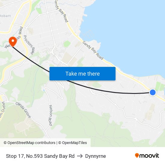 Stop 17, No.593 Sandy Bay Rd to Dynnyrne map
