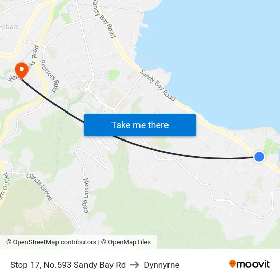 Stop 17, No.593 Sandy Bay Rd to Dynnyrne map