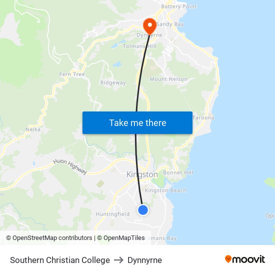 Southern Christian College to Dynnyrne map