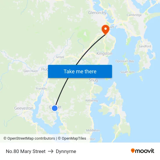 No.80 Mary Street to Dynnyrne map