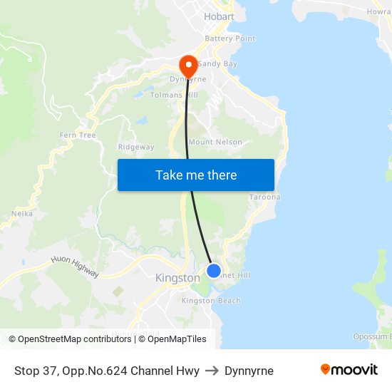 Stop 37, Opp.No.624 Channel Hwy to Dynnyrne map