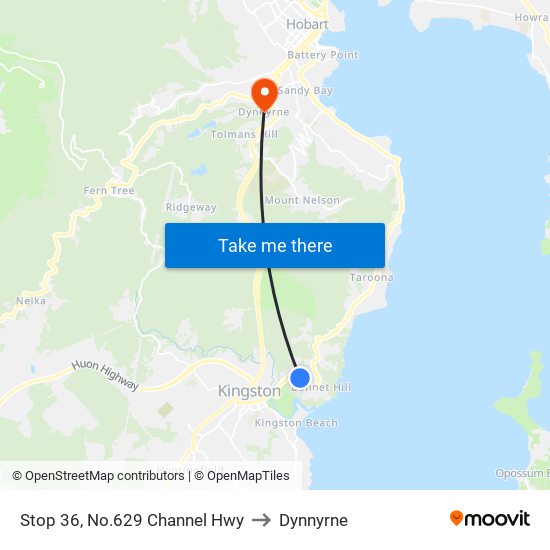 Stop 36, No.629 Channel Hwy to Dynnyrne map