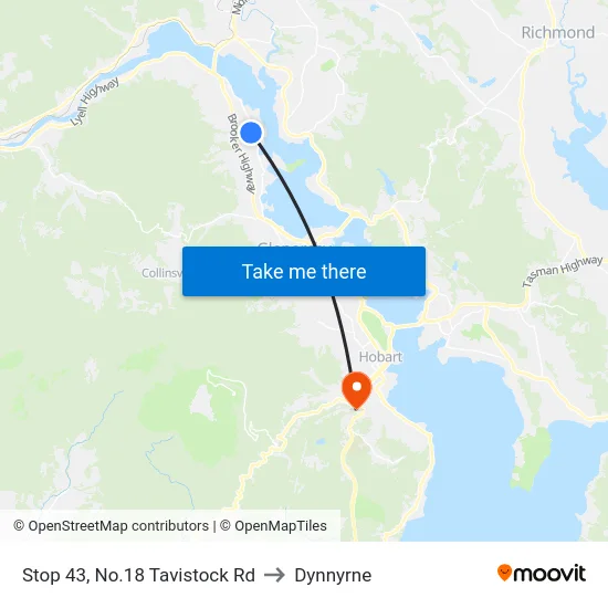 Stop 43, No.18 Tavistock Rd to Dynnyrne map