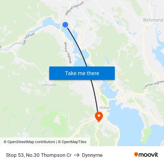 Stop 53, No.30 Thompson Cr to Dynnyrne map