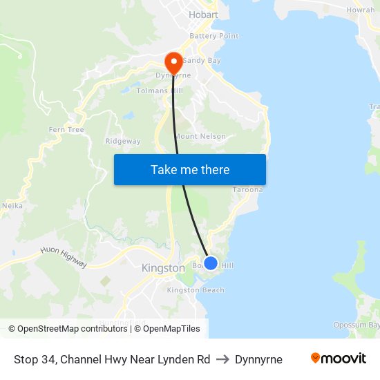 Stop 34, Channel Hwy Near Lynden Rd to Dynnyrne map