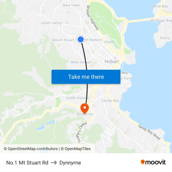 No.1 Mt Stuart Rd to Dynnyrne map