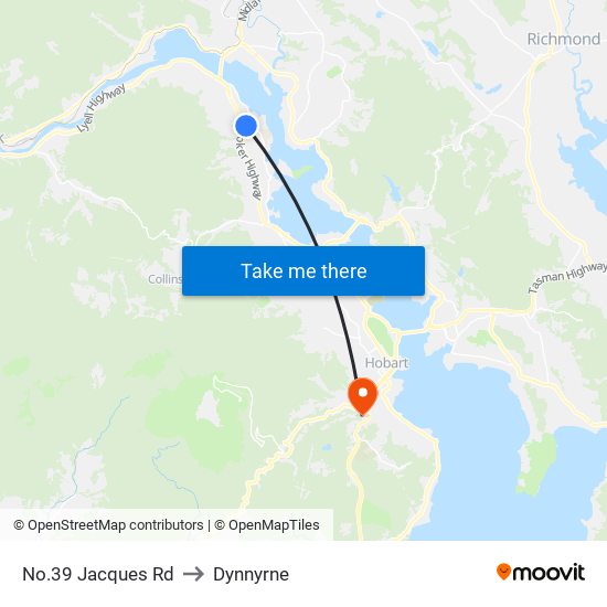 No.39 Jacques Rd to Dynnyrne map