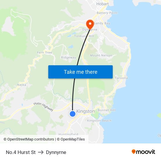 No.4 Hurst St to Dynnyrne map