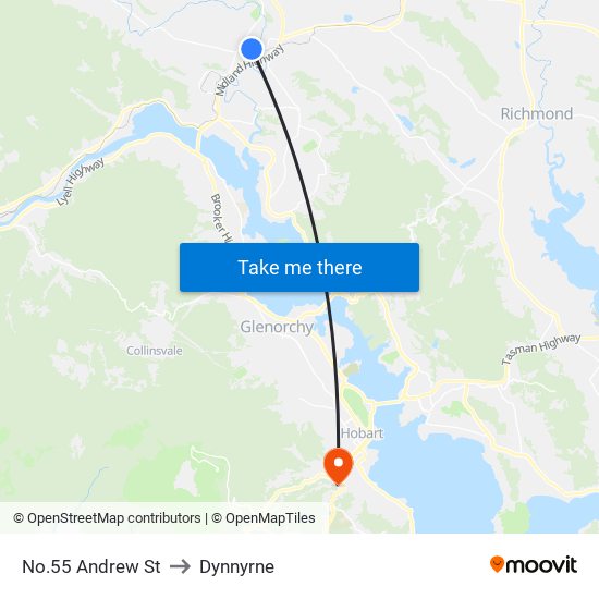 No.55 Andrew St to Dynnyrne map